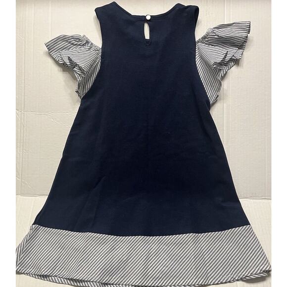 Isaac Mizrahi New York Girl’s Cold Shoulder Dress 4T Navy Embroidered Stripes - Picture 5 of 5